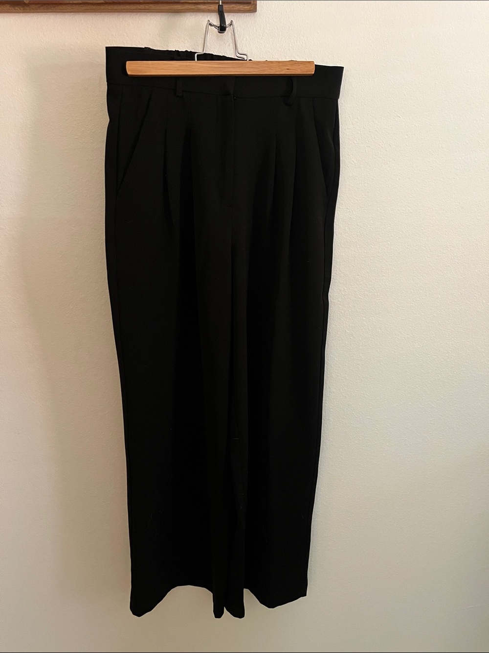 French Connection Black Pleated Wide-Leg Trousers